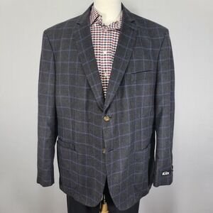 Westport Men's Sport Coat Blazer Two Button Flannel Charcaol Blue Plaid Wool 52R